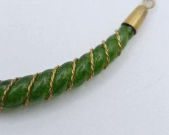 Vintage Gold Tone Green Faux Jade Twisted Chain Choker Necklace