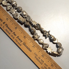 Vintage Silver‑Tone Mixed Motif Celestial Boho Bead Necklace Stars Hearts Suns