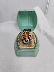 Western Germany Large Topaz Glass Rhinestone Ring Art Nouveau Silver-toned Adj.