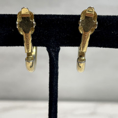 Vintage Trifari Earrings Gold Tone Thick Tubing Hoop Signed Pierced Hinged 1″