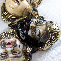 Vintage SELRO SELINI Seven Lucky Gods Bracelet Asian Fortune Faces Figural Panel