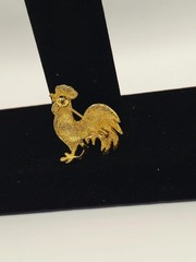 Vintage gold Plate RedEnamel Cloisonne Rooster Pin