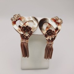 Vintage 1950s Gold Tone Tassel Clip Earrings with Flowers, 2.5 Inches