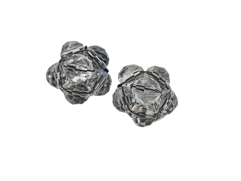 Vintage Strung Crystal Bead Cluster Clip Earrings