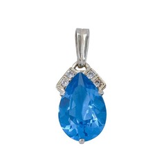 Vintage Sterling Silver 925 Blue Cubic Zirconia Teardrop Pendant