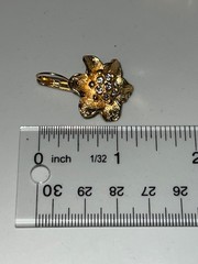 Vintage Textured Gold-tone Flower w/ Rhinestone Leverback Earrings