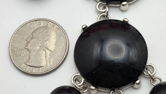 Vintage Black Cabochon Statement Necklace Silver Tone Bib Dangle 26 In Bold Y2K