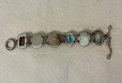 Vintage Stephen Dweck One Of A Kind Chunky Bracelet 925 Sterling Silver w/Gems