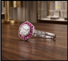 Round Cut 1.75CT Lab Created Diamond Vintage Hexagon Halo Ring 14K White Gold FN