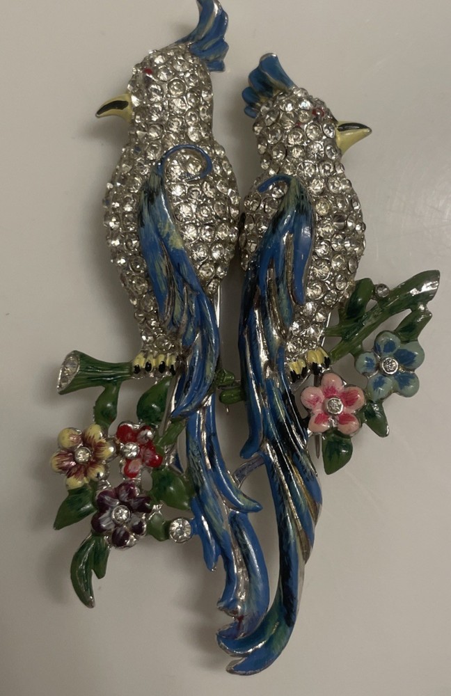 CORO Duette Brooch: Blue Calopsitta / Birds of Paradise