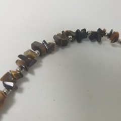 Beaded Necklace Vtg Brown Natural Stone Chips Silver Tone 19.5″