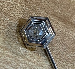ANTIQUE ART DECO LADY’S 1/4 CT DIAMOND STICK PIN 18K WHITE GOLD GAL CERT EX COND