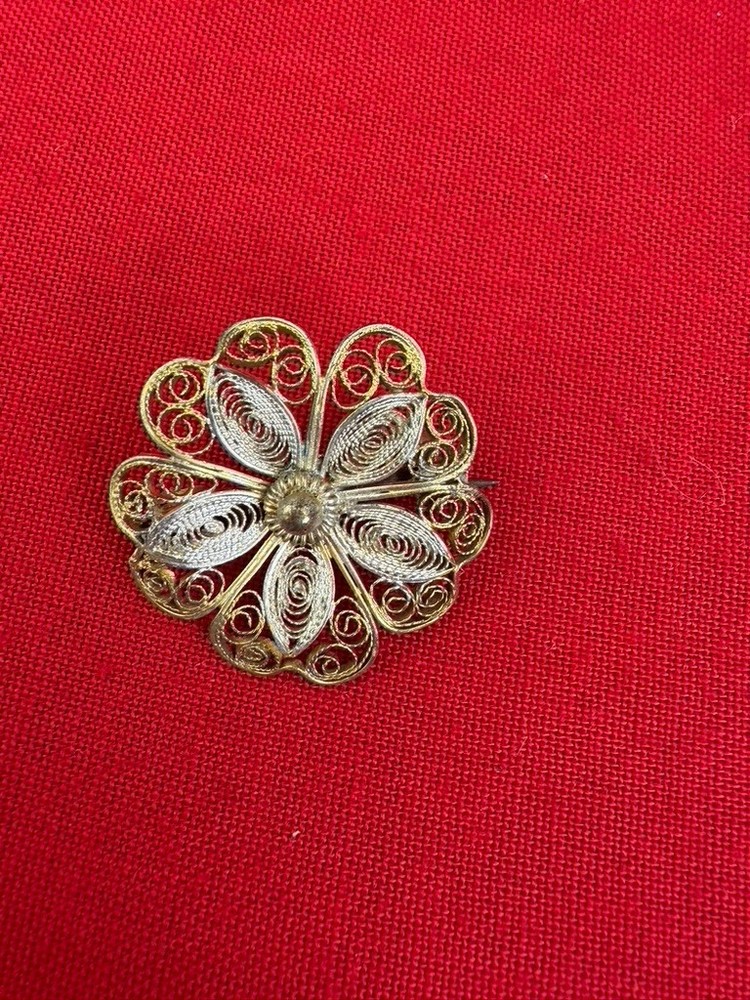 Antique Victorian Filigree Flower Brooch Pin