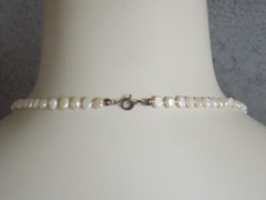 Chain With Individual Knotted White Pearls & 925 Silver Spring Ring 0.5oz/23 5/