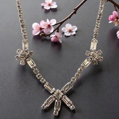 Vintage Baguette Rhinestone Statement Necklace Silver Tone Bridal Glam Hollywood