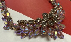 MADE IN AUSTRIA VINTAGE PINK CRYSTAL FACADE GOLD TONE NECKLACE SIGNED 13.5-15.5”