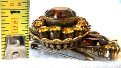 Antique Baltic Amber Topaz Brown Faceted Pin Brooch Dimensional Fan Statement