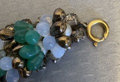 50s Vintage Signed Germany Wired Green Glass Bead Rhinestone Pearl Bracelet 7”