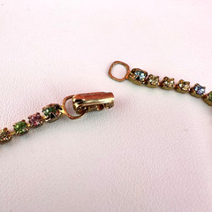 Vintage Rhinestone Bracelet Pastel Multi Color Gold Tone Tennis Cup Chain 6.75″