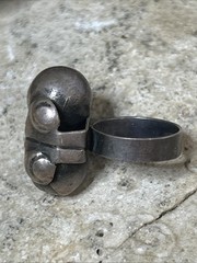 56. Vintage MEXICO Silver Los Cocos Two Balls Old School Ring 5.8g, 5.25s