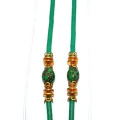 Signed Miriam Haskell 16–18” Green Marblette Bead Necklace Earrings Set Vintage