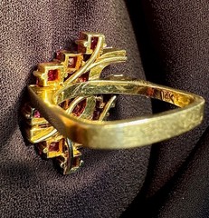 Vintage Women Natural Ruby and Diamond Ring, 14k Yellow Gold, 7 Ring Size