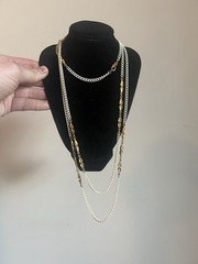 Vintage Napier Signed Gold and White Link Long Chain Necklace 60” !! H3