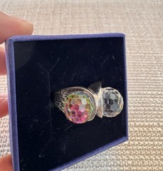 Double Crystal Ball & 925 Silver Ring – Rare One of a Kind Rainbow Multicolor