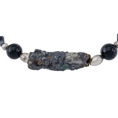 Vintage Sterling Silver 925 Onyx Crystal Black Bead Raw Stone Bracelet 6.5″