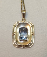 Antique Art Deco 835 Silver & Blue Spinel Pendant Necklace 19 1/2″ Snail Chain
