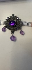Faux Amethyst Cabochon Brooch with Hanging Amethyst Crystals Vintage