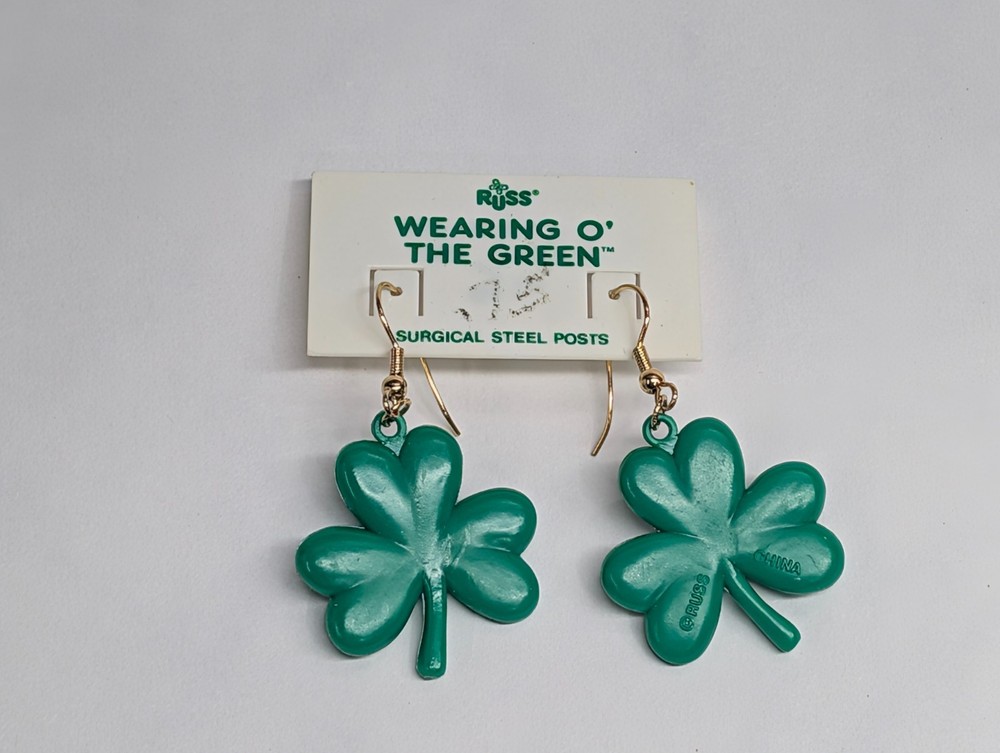 Vintage Russ Green Clover Earrings Saint Patrick’s Day Earrings Unused