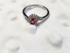 Vintage Oval Ruby & Cubic Zirconia Ring 925 Silver S11 Cocktail Halo Engagement!