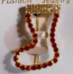 Red Rhinestone Holiday Brooch Pin Christmas STOCKING Jewelry
