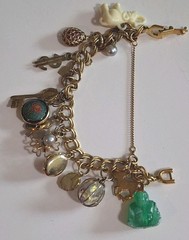 Vtg Monet Gold-tone 15 multi-color Dangling Charms