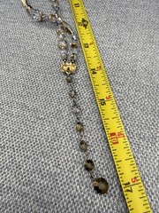 Vintage Necklace Faceted Crystal Gray Beads Gold Tone Accents Adjustable Length