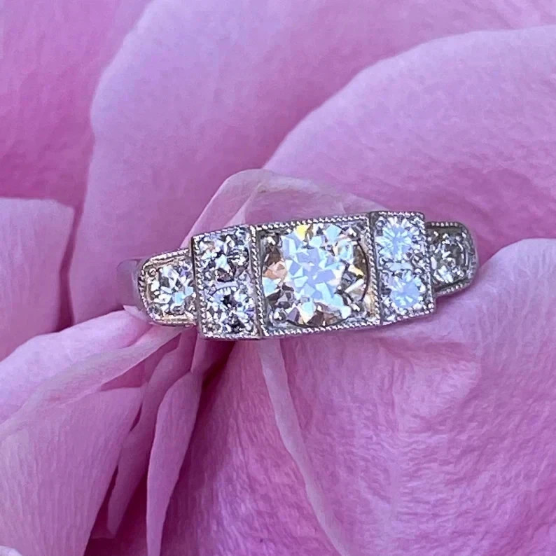 2CT Art Deco Style Round Lab Created Diamond Engagement Ring 14K White Gold FN