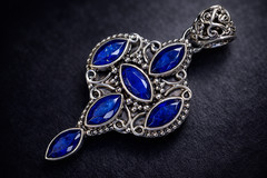 Vintage Style 925 Silver Pendant Blue Marquise Stones Ornate Filigree Design 2″