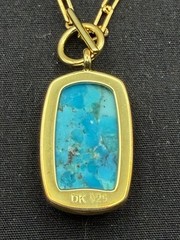 JTV Gold Tone Long Turquoise Pendant Necklace Silver 925