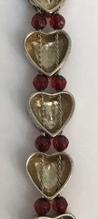 VIntage Monet Heart Bracelet Double Chain Strung Red Beads Bronze Hearts