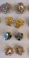 Lot Collection of 14 pairs of Vintage Clip-On Earrings Rhinestones Faux Pearls