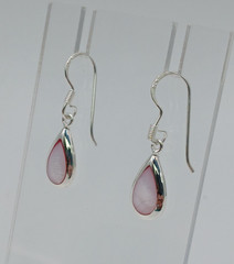 925 Pink Chalcedony Teardrop 1in Drop Earrings Sterling Silver Bezel Set Pear