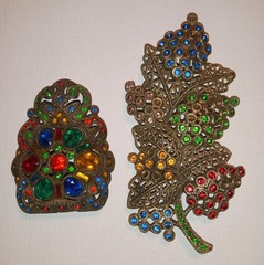 Vintage 1930s Multi Color Rhinestone Dress Clip & Grape Brooch (L/N) Lot As Is