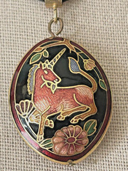 Vintage Double-Sided Cloisonné Enamel Unicorn Pendant Necklace