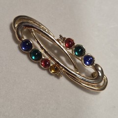 VTG Colorful Cabochons Goldtone Multi Color Swoop Brooch Pin Unsigned Unique
