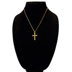 VTG Museum of Modern Art Cross Necklace Gold Tone Glass Jewels Byzantine Gothic