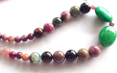 184.50ct 100% NATURAL FANCY ROUND TOURMALINE,EMERALD 925 SILVER CLASP NECKLACE.