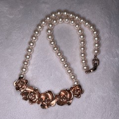 Vintage Richelieu Gold Tone Rose Faux Pearl Necklace
