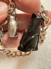 Unique Cat Charms Sterling Silver And Black Cat Italian Double Curb 925 Bracelet