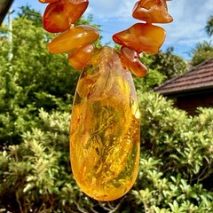 Vintage Baltic Amber Pendant Necklace 25 in Natural Honey Amber Nuggets 56 gm